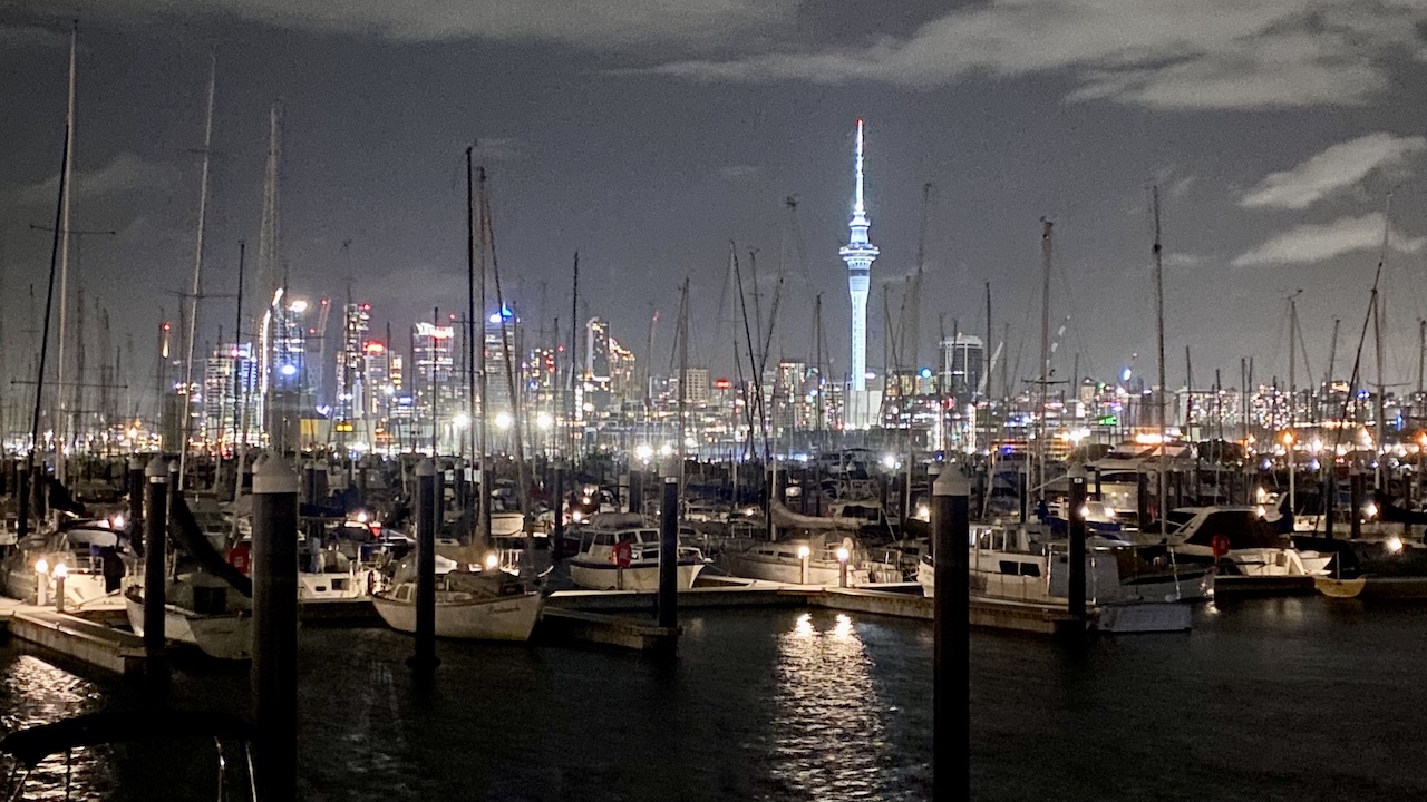 An evening view of the dock in Auckland